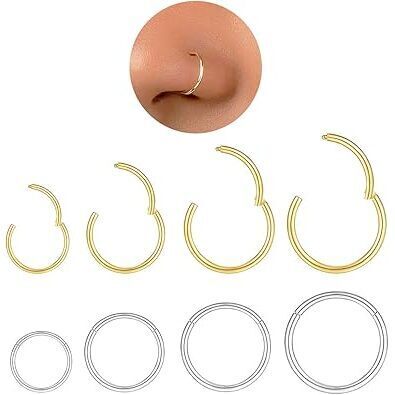 Hypoallergenic Nose Rings Hoops Set For Women Men: 8pcs 18g Gold/Silver 316l